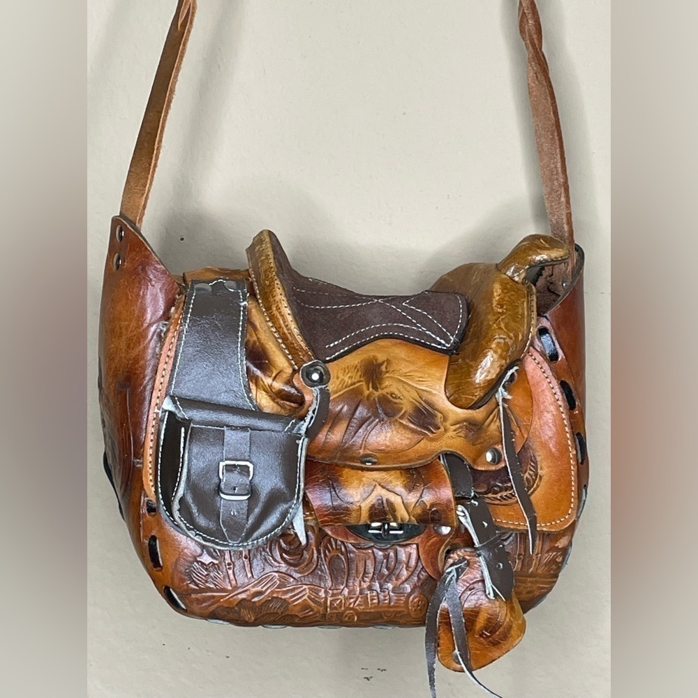 Brown Leather Stamped Novelty Western Cowgirl Cowboy Saddle Purse‌‌‌‌‌‌‌‌‌‌‌‌‌ - Picture 2 of 13